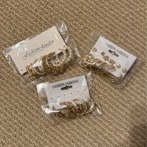 Gold and Pearl Earring Set